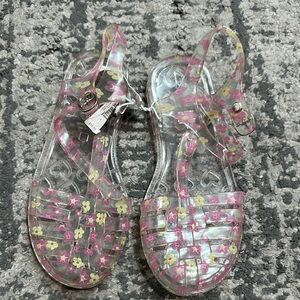 Old Navy Pink and Yellow Sandals with T-Strap Design